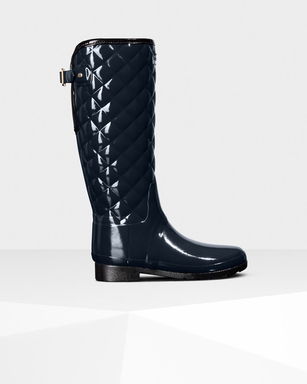 Botas De Altas Hunter Mujer Refined Adjustable Quilted Gloss - Azul Marino - Argentina 9263OJDPC